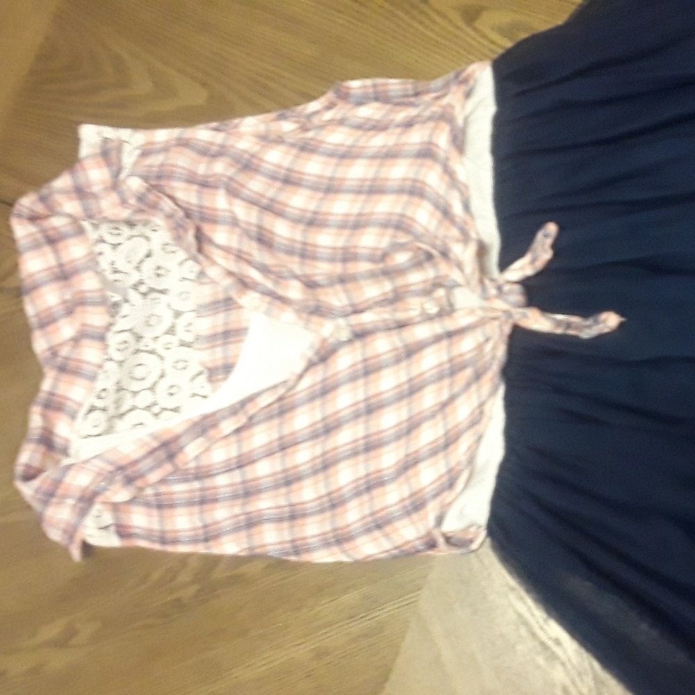 Kids S14 PinkTop/Sheer Dark Blue Dress by Beautees